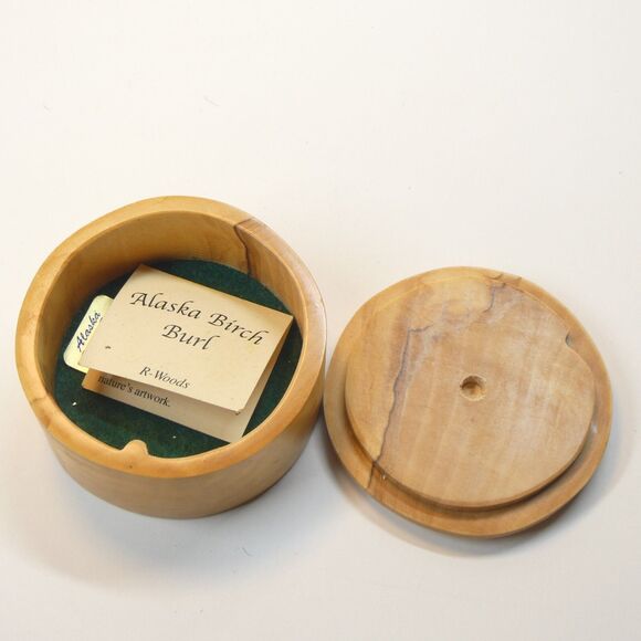 Alaska Birch Burl Wood Trinket Box Round w/Lid Vintage - Picture 6 of 12